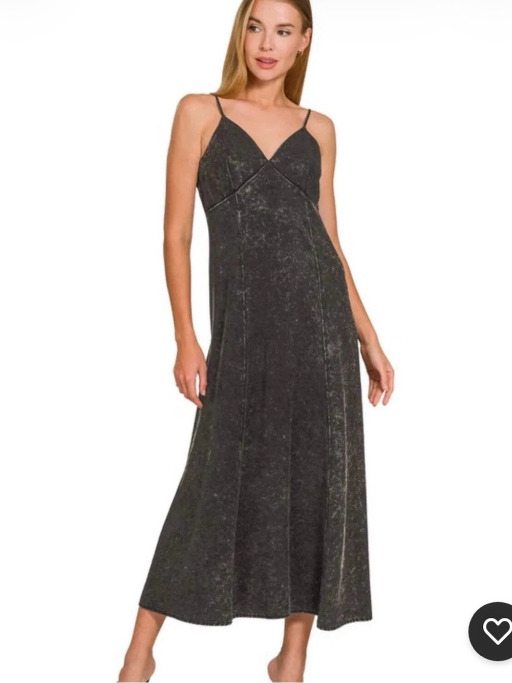 Zenana Outfitters Washed Black Spaghetti-Strap Maxi Dress